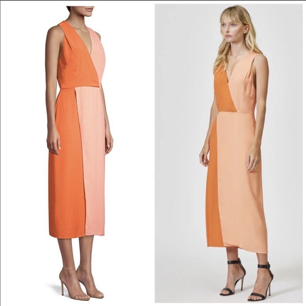NEW Equipment Midi Dress Colorblock Peach Orange Sz 2 Prom Wedding Guest Resort